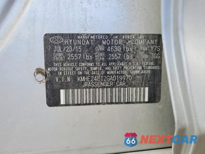 Zdjęcie 12 z 12 samochodu: 2016 HYUNDAI SONATA HYBRID SE VIN:KMHE24L12GA019970 - miniatura
