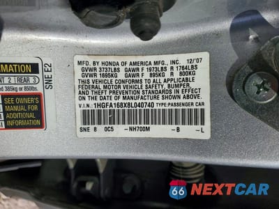 Zdjęcie 13 z 13 samochodu: 2008 HONDA CIVIC EX VIN:1HGFA168X8L040740 - miniatura