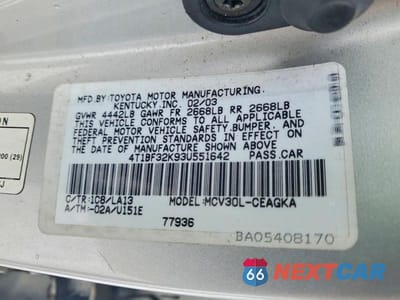 Zdjęcie 12 z 12 samochodu: 2003 TOYOTA CAMRY LE VIN:4T1BF32K93U551642 - miniatura