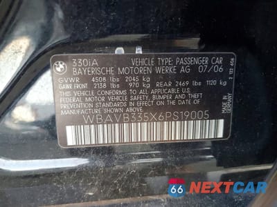 Zdjęcie 12 z 12 samochodu: 2006 BMW 330 I VIN:WBAVB335X6PS19005 - miniatura