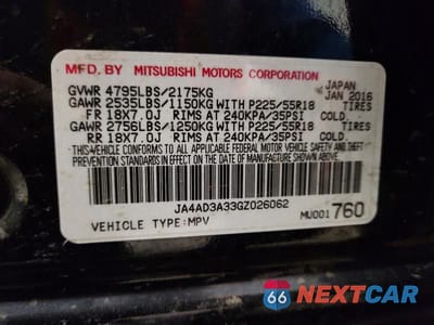 Zdjęcie 13 z 13 samochodu: 2016 MITSUBISHI OUTLANDER SE VIN:JA4AD3A33GZ026062 - miniatura