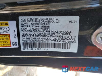 Zdjęcie 12 z 12 samochodu: 2024 HONDA ACCORD EX VIN:1HGCY1F36RA054201 - miniatura