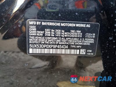 Zdjęcie 13 z 13 samochodu: 2023 BMW X3 XDRIVE30I VIN:5UX53DP0XP9P45434 - miniatura