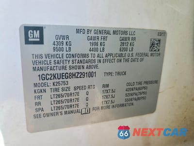 Zdjęcie 12 z 12 samochodu: 2017 CHEVROLET SILVERADO K2500 HEAVY DUTY VIN:1GC2KUEG8HZ291001 - miniatura