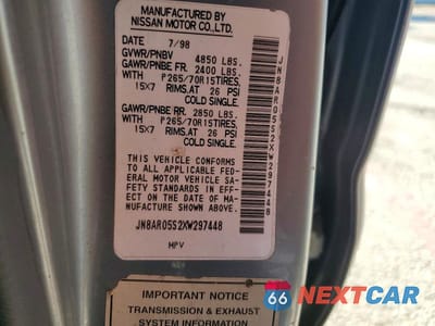 Zdjęcie 13 z 13 samochodu: 1999 NISSAN PATHFINDER XE VIN:JN8AR05S2XW297448 - miniatura