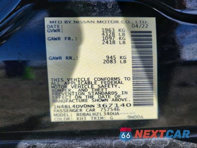 Zdjęcie 13 z 13 samochodu: 2022 NISSAN ALTIMA SV VIN:1N4BL4DV0NN367140 - miniatura