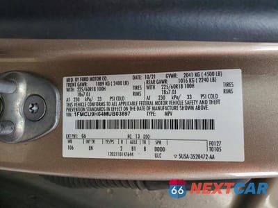 Zdjęcie 13 z 13 samochodu: 2021 FORD ESCAPE SEL VIN:1FMCU9H64MUB03897 - miniatura