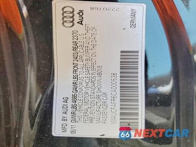 Zdjęcie 12 z 12 samochodu: 2012 AUDI A5 PREMIUM VIN:WAUCFAFR6CA000538 - miniatura