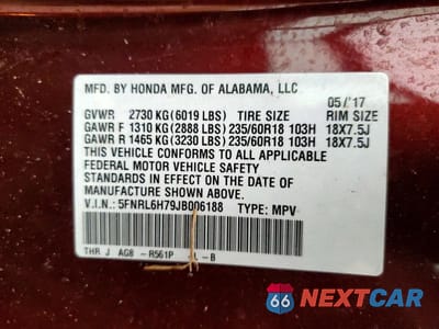 Zdjęcie 13 z 13 samochodu: 2018 HONDA ODYSSEY EXL VIN:5FNRL6H79JB006188 - miniatura