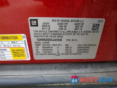 Zdjęcie 13 z 13 samochodu: 2012 CHEVROLET TRAVERSE LT VIN:1GNKRJEDXCJ420936 - miniatura