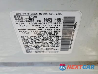 Zdjęcie 14 z 14 samochodu: 2008 NISSAN ROGUE S VIN:JN8AS58V68W135248 - miniatura