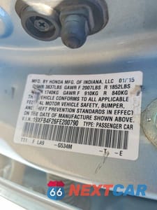 Zdjęcie 12 z 12 samochodu: 2015 HONDA CIVIC HYBRID VIN:19XFB4F26FE200790 - miniatura