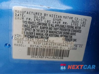 Zdjęcie 12 z 12 samochodu: 2020 NISSAN VERSA SR VIN:3N1CN8FV4LL864138 - miniatura