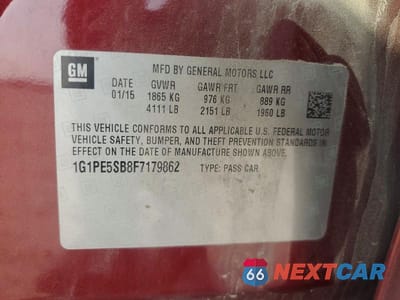 Zdjęcie 12 z 12 samochodu: 2015 CHEVROLET CRUZE LT VIN:1G1PE5SB8F7179862 - miniatura