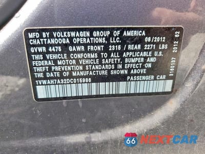 Zdjęcie 12 z 12 samochodu: 2013 VOLKSWAGEN PASSAT S VIN:1VWAH7A32DC015986 - miniatura