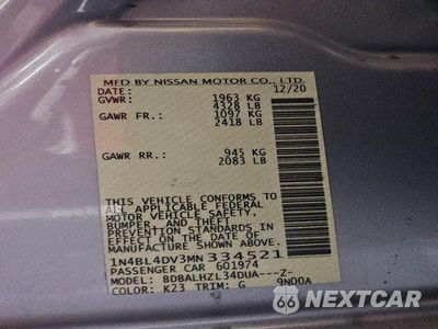 Zdjęcie 12 z 12 samochodu: 2021 NISSAN ALTIMA 2.5 SV VIN:1N4BL4DV3MN334521 - miniatura