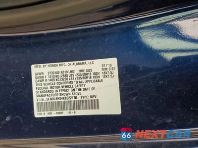 Zdjęcie 13 z 13 samochodu: 2019 HONDA ODYSSEY EX VIN:5FNRL6H54KB022170 - miniatura