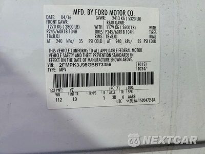 Zdjęcie 12 z 12 samochodu: 2016 FORD EDGE SEL VIN:2FMPK3J98GBB73356 - miniatura