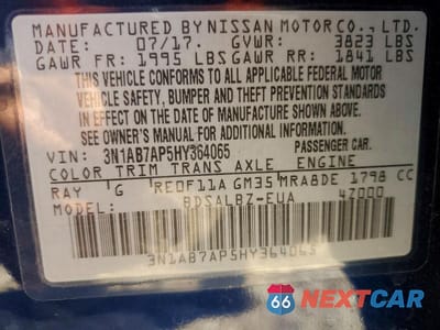 Zdjęcie 12 z 12 samochodu: 2017 NISSAN SENTRA S VIN:3N1AB7AP5HY364065 - miniatura