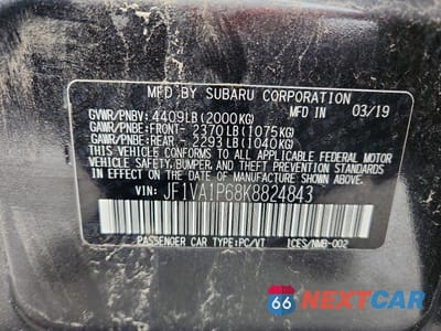 Zdjęcie 13 z 13 samochodu: 2019 SUBARU WRX LIMITED VIN:JF1VA1P68K8824843 - miniatura