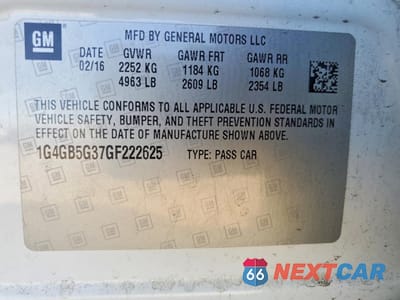 Zdjęcie 12 z 12 samochodu: 2016 BUICK LACROSSE VIN:1G4GB5G37GF222625 - miniatura