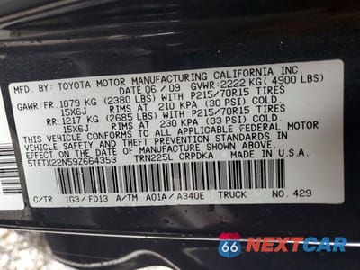 Zdjęcie 13 z 13 samochodu: 2009 TOYOTA TACOMA ACCESS CAB VIN:5TETX22N59Z664353 - miniatura
