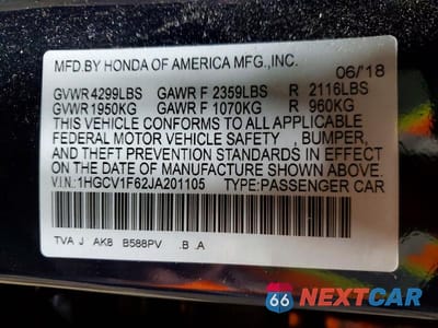 Zdjęcie 13 z 13 samochodu: 2018 HONDA ACCORD EXL VIN:1HGCV1F62JA201105 - miniatura