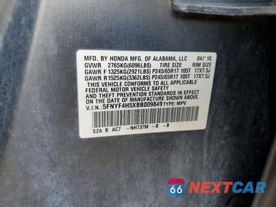 Zdjęcie 13 z 13 samochodu: 2011 HONDA PILOT EXL VIN:5FNYF4H5XBB009849 - miniatura