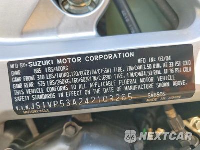 Zdjęcie 9 z 9 samochodu: 2004 SUZUKI SV650 VIN:JS1VP53A242103265 - miniatura