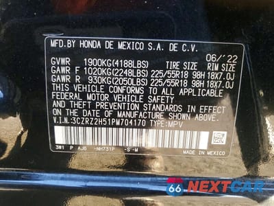 Zdjęcie 13 z 13 samochodu: 2023 HONDA HR-V SPORT VIN:3CZRZ2H51PM704170 - miniatura