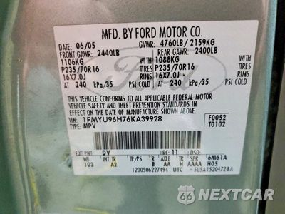 Zdjęcie 12 z 12 samochodu: 2006 FORD ESCAPE HEV VIN:1FMYU96H76KA39928 - miniatura
