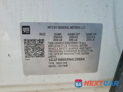 Zdjęcie 13 z 13 samochodu: 2022 CHEVROLET BOLT EV 2LT VIN:1G1FX6S02N4129694 - miniatura