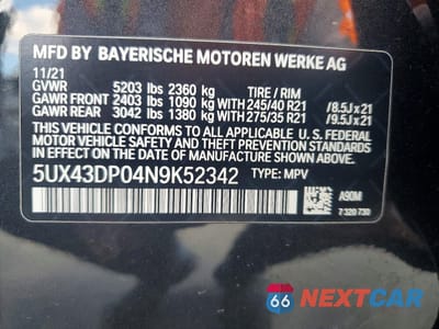 Zdjęcie 13 z 13 samochodu: 2022 BMW X3 SDRIVE30I VIN:5UX43DP04N9K52342 - miniatura