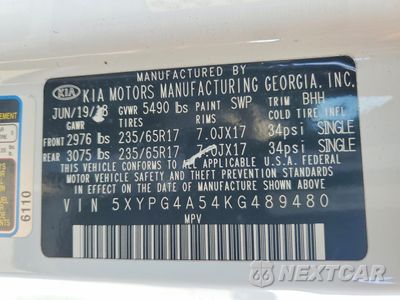 Zdjęcie 13 z 13 samochodu: 2019 KIA SORENTO VIN:5XYPG4A54KG489480 - miniatura