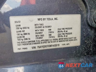 Zdjęcie 12 z 12 samochodu: 2022 TESLA MODEL Y VIN:7SAYGDEFXNF443819 - miniatura