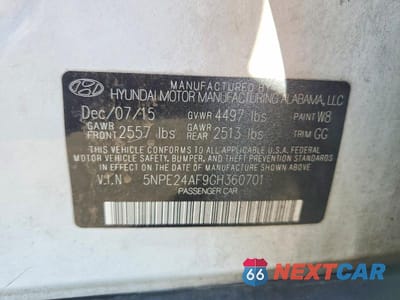 Zdjęcie 12 z 12 samochodu: 2016 HYUNDAI SONATA SE VIN:5NPE24AF9GH360701 - miniatura