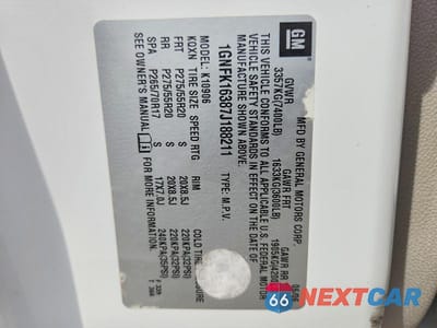 Zdjęcie 13 z 13 samochodu: 2007 CHEVROLET SUBURBAN K1500 VIN:1GNFK16387J188211 - miniatura