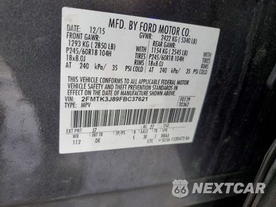 Zdjęcie 12 z 12 samochodu: 2015 FORD EDGE SEL VIN:2FMTK3J89FBC37621 - miniatura