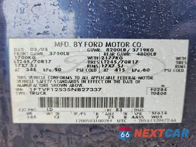 Zdjęcie 12 z 12 samochodu: 2005 FORD F150 VIN:1FTVF12535NB27337 - miniatura