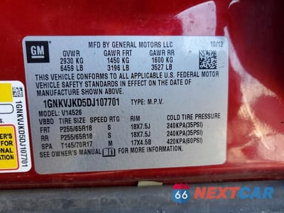 Zdjęcie 13 z 13 samochodu: 2013 CHEVROLET TRAVERSE LT VIN:1GNKVJKD5DJ107701 - miniatura