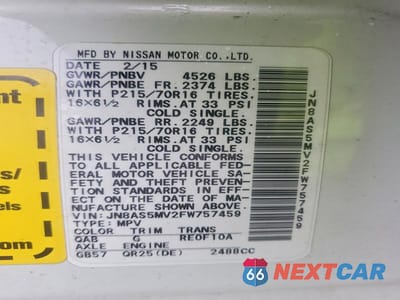 Zdjęcie 13 z 13 samochodu: 2015 NISSAN ROGUE VIN:JN8AS5MV2FW757459 - miniatura