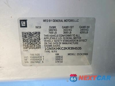 Zdjęcie 13 z 13 samochodu: 2019 CHEVROLET SUBURBAN K1500 LT VIN:1GNSKHKC2KR394535 - miniatura