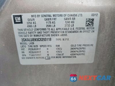 Zdjęcie 12 z 12 samochodu: 2012 GMC TERRAIN SLT VIN:2GKALUEK9C6293118 - miniatura