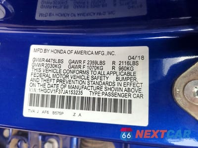 Zdjęcie 12 z 12 samochodu: 2018 HONDA ACCORD SPORT VIN:1HGCV1F37JA153235 - miniatura