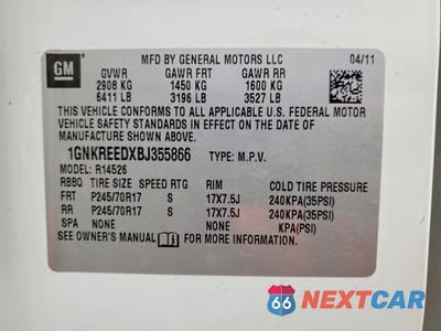 Zdjęcie 13 z 13 samochodu: 2011 CHEVROLET TRAVERSE LS VIN:1GNKREEDXBJ355866 - miniatura