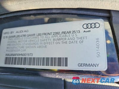 Zdjęcie 12 z 12 samochodu: 2017 AUDI A4 PREMIUM VIN:WAUANAF49HN001973 - miniatura