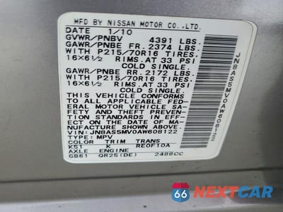 Zdjęcie 13 z 13 samochodu: 2010 NISSAN ROGUE S VIN:JN8AS5MV0AW608122 - miniatura