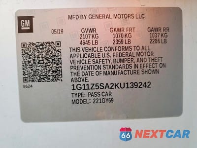 Zdjęcie 14 z 14 samochodu: 2019 CHEVROLET IMPALA LT VIN:1G11Z5SA2KU139242 - miniatura
