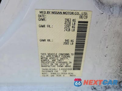 Zdjęcie 12 z 12 samochodu: 2020 NISSAN ALTIMA SR VIN:1N4BL4CV4LC146098 - miniatura