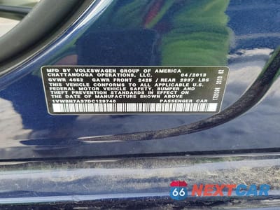 Zdjęcie 12 z 12 samochodu: 2013 VOLKSWAGEN PASSAT SE VIN:1VWBN7A37DC129740 - miniatura